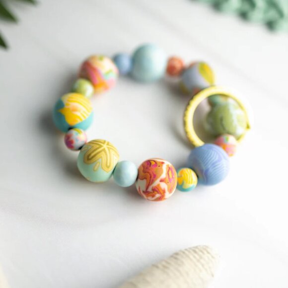 106 JILZARAH Handcrafted Polymer Clay Bead Bracelet Keychain Beach Day - Picture 2 of 2